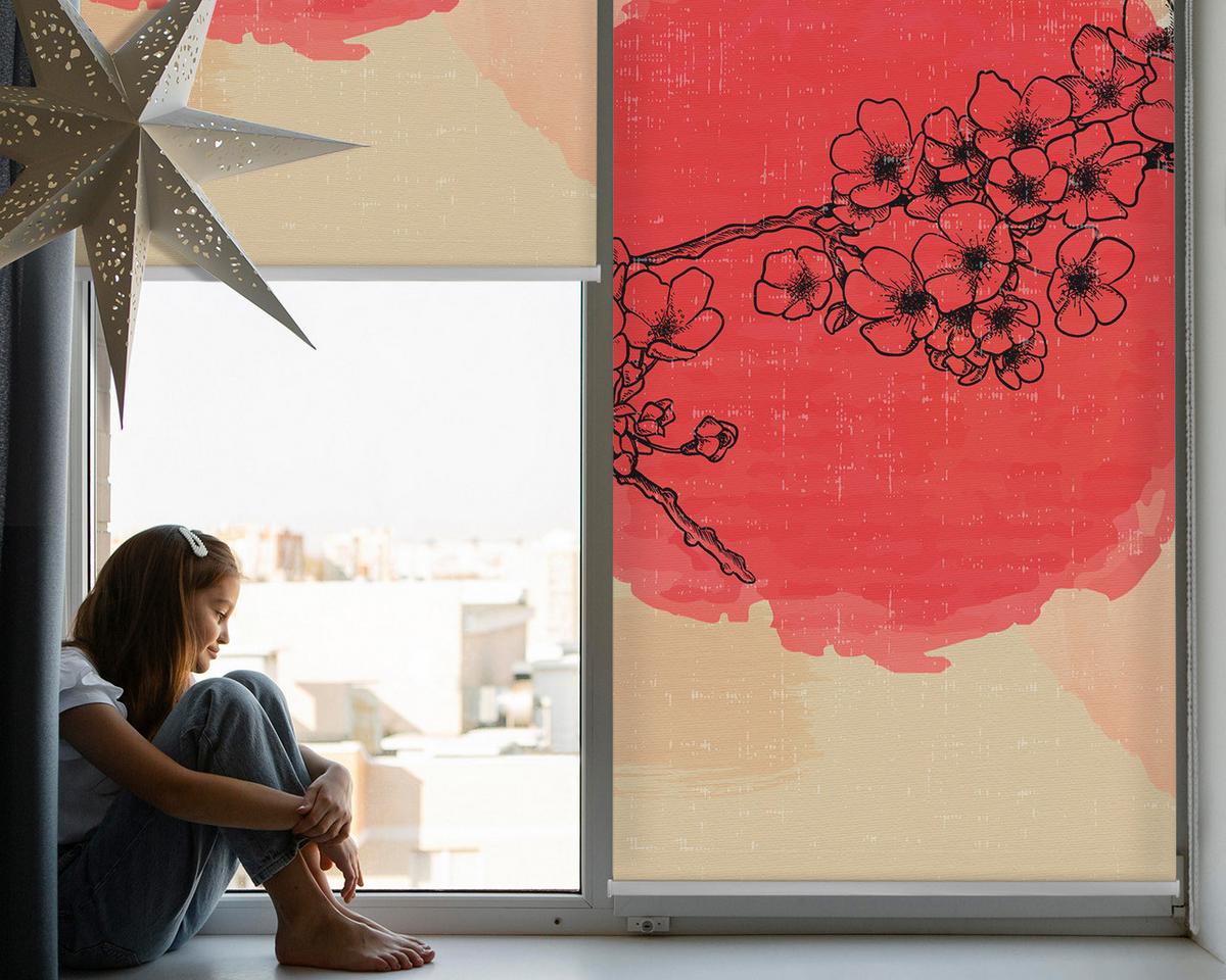INNENROLLO - Fensterrollo - Rollo - 60x40 cm - Blumen in einem roten Kreis - Braun, Kunststoff (60/140/0.5cm) - TULUP