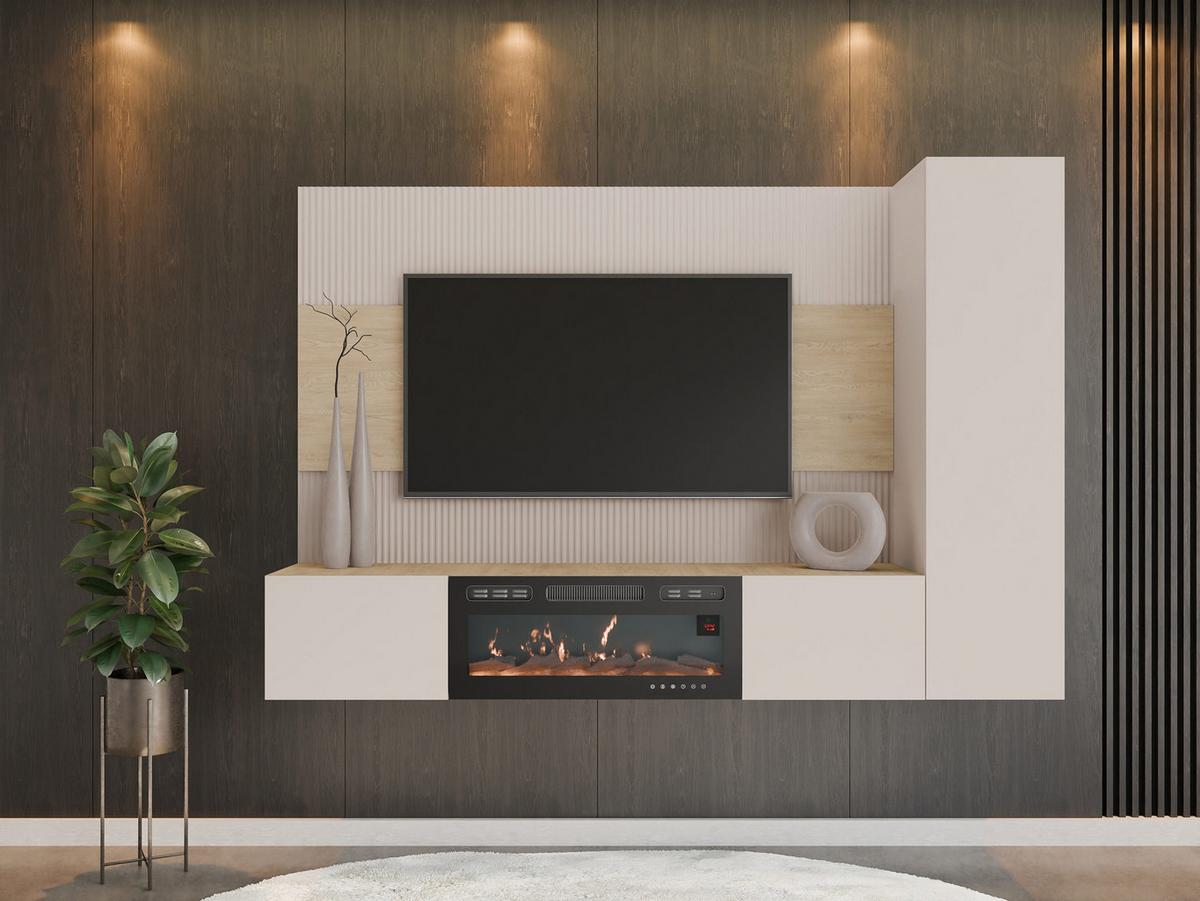 WOHNWAND Deromi VI mit Kamin - Beige, Holzwerkstoff (220/150/38cm) - MIRJAN24