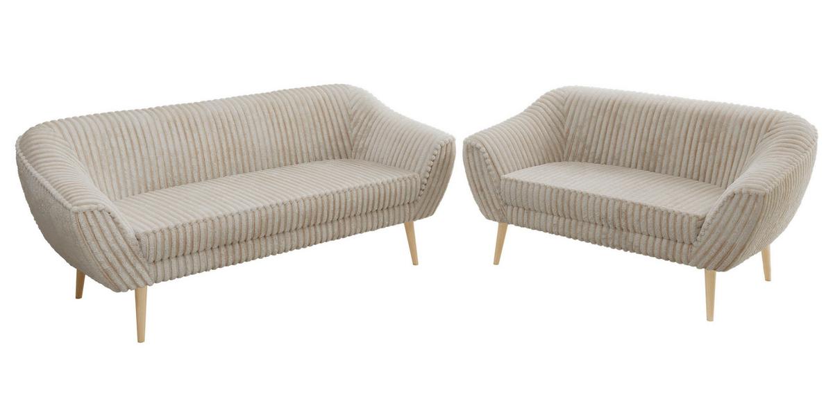 SITZGARNITUR PIRS 3+2 - Beige Cord - Holzbeine - Beige/Buchefarben, Holzwerkstoff/Textil (180/75/74cm) - MKS
