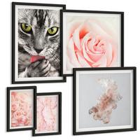 BILDER SET 5er Set - 50x50 cm & 20x30 cm & 40x60 cm Schwarzer Rahmen - Boho-Küchengras-Schriftzug - Schwarz, Kunststoff (40/60cm) - TULUP