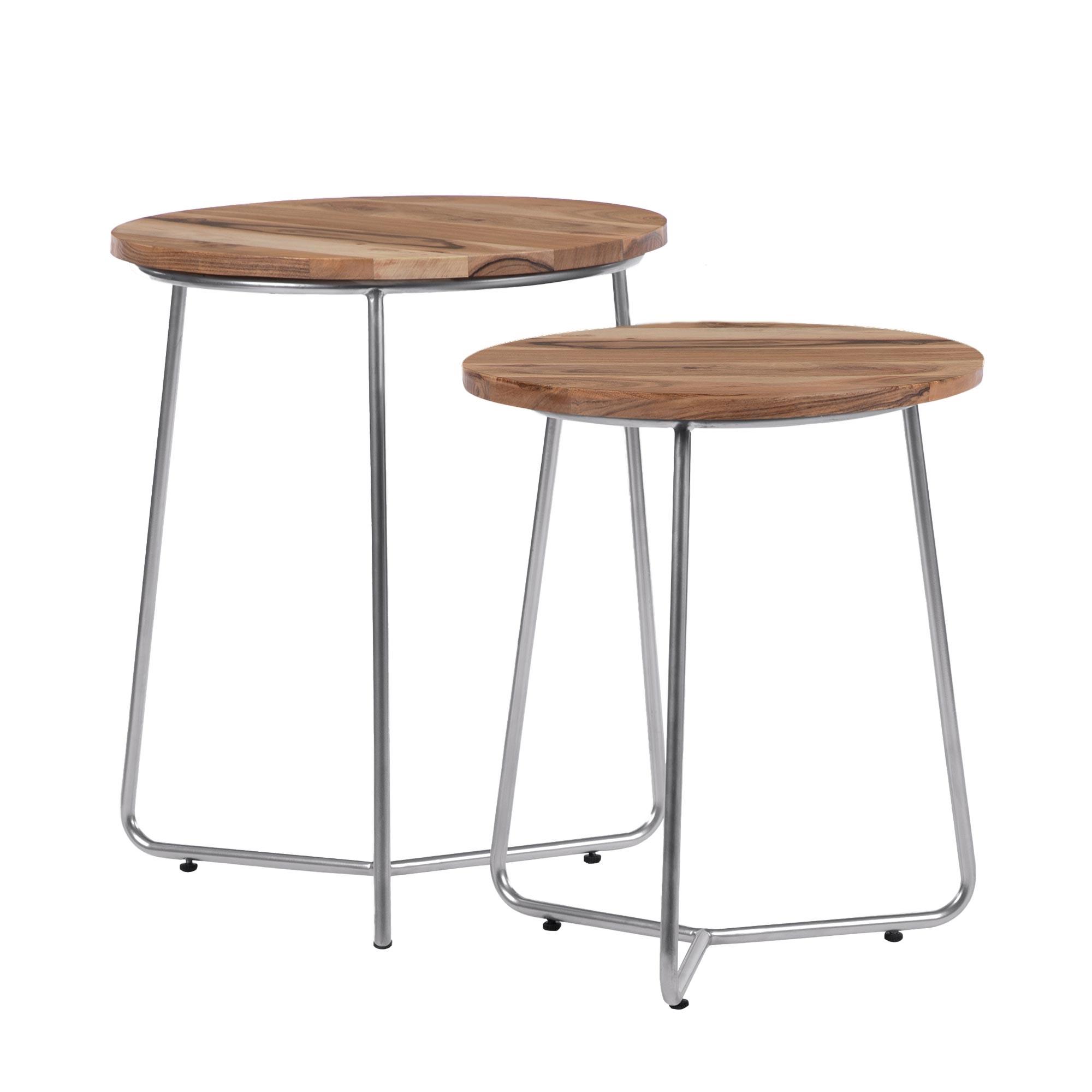 BEISTELLTISCH 2er Set Ø43x52 cm/Ø38x45 cm Natur-Silber aus Mangoholz - Naturfarben, Holz (52/43/52cm) - WOMO-DESIGN
