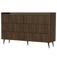 KOMMODE Amfali mit 6 Schubladen, geriffelte Fronten, Push-to-open, Metallbeine, 150 cm, Walnussfarben - Walnussfarben/Schwarz, Holzwerkstoff/Metall (150/92/41cm) - Beautysofa