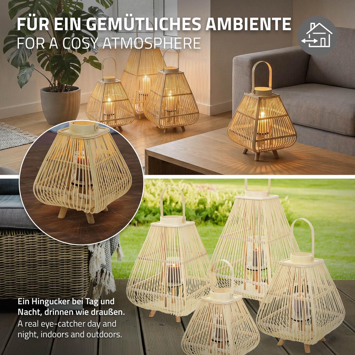 BAMBUS LATERNE H: 45,5 cm Holzfarbe Boho Stil - Naturfarben, Holz (25/45.5/25cm)