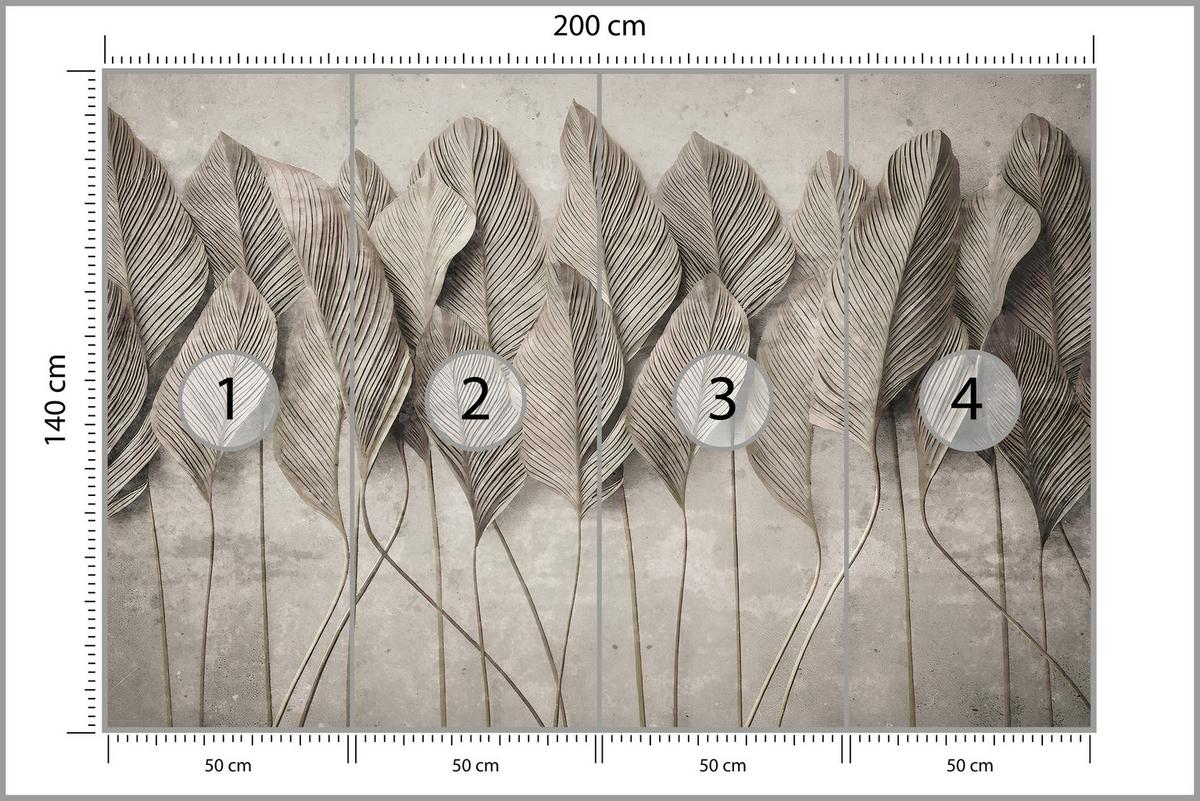 FOTOTAPETE Hohe Blätter Betonstil Vintage Neutral Grau Textur 200x140 - Grau, Papier (200/140cm) - Muralo