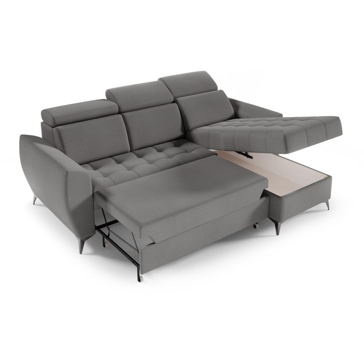 ECKSCHLAFSOFA Aurora I verstellbare Kopfstützen, Dunkelgrau - Dunkelgrau/Schwarz, Textil (235/176cm) - Beautysofa