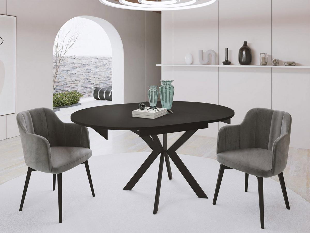ESSTISCH Lily runder ausziehbarer, Schwarz 100-140/100/76 cm - Schwarz, Holzwerkstoff/Metall (100/140/76cm) - WFL GROUP