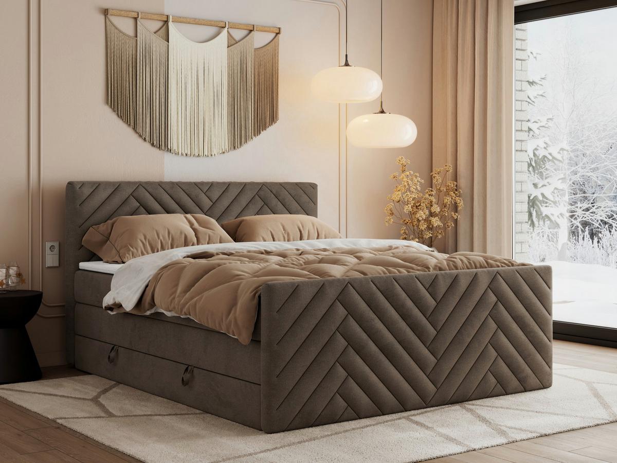 BOXSPRINGBETT PARIS KING DUO - 140/200 - Braun Velvet - H3 - Braun, Holz/Textil (140/200cm) - MKS