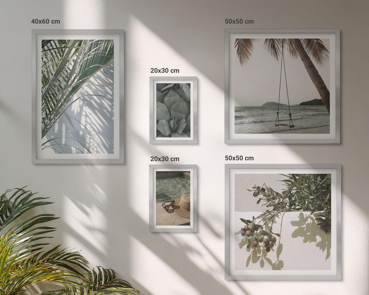 BILDER SET 5er Set - 50x50 cm & 20x30 cm & 40x60 cm Silberner Rahmen - Tropische Pflanzen für den Urlaub - Silberfarben, Kunststoff (40/60cm) - TULUP