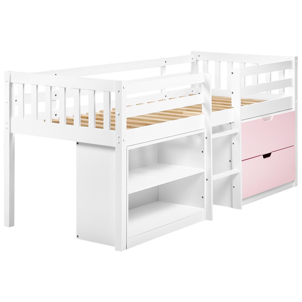 MITTELHOCHBETT Weiß-Rosa 90-200 cm Susville - Pink/Weiß, Holz (90/200cm) - Beliani