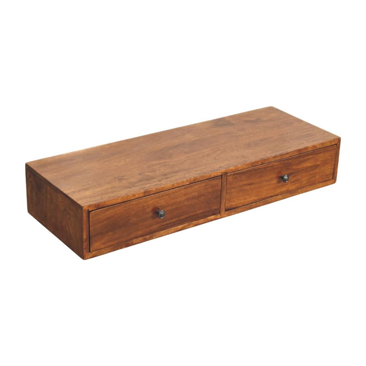 KONSOLE Lunar Kastanie Wandmontiert, 2 Schubladen, Dunkelbraun - Dunkelbraun/Messingfarben, Holz/Metall (88/15/32cm) - Artisan Furniture