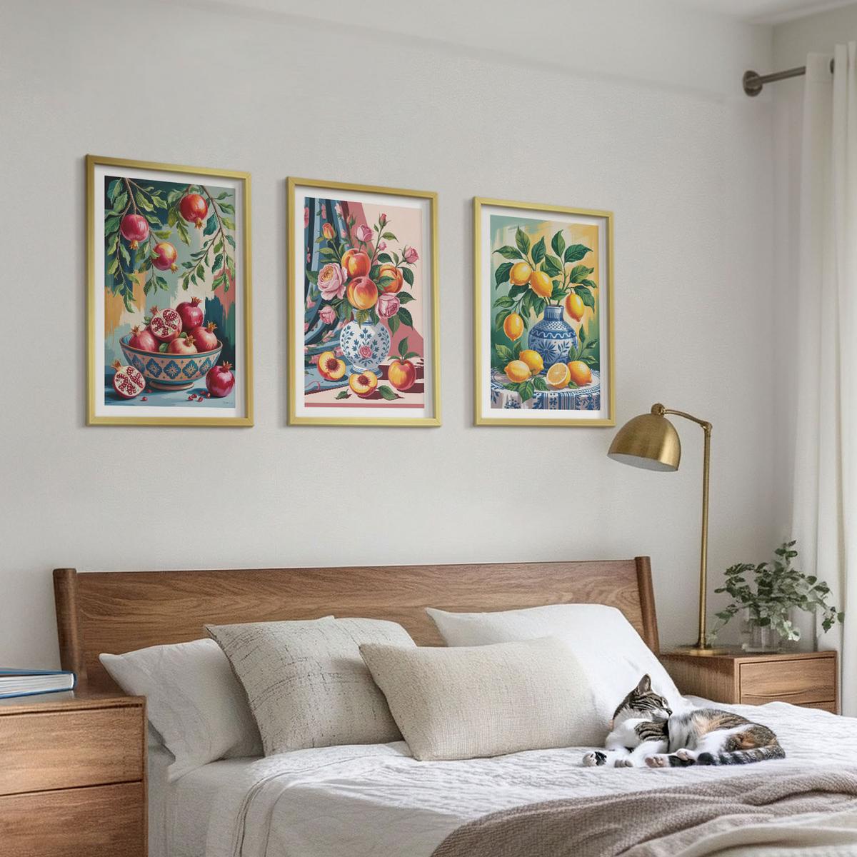 BILDER SET 3er Set - 40x60 cm Goldrahmen - Blumen und Früchte in Vasen - Goldfarben, Kunststoff (40/60cm) - TULUP