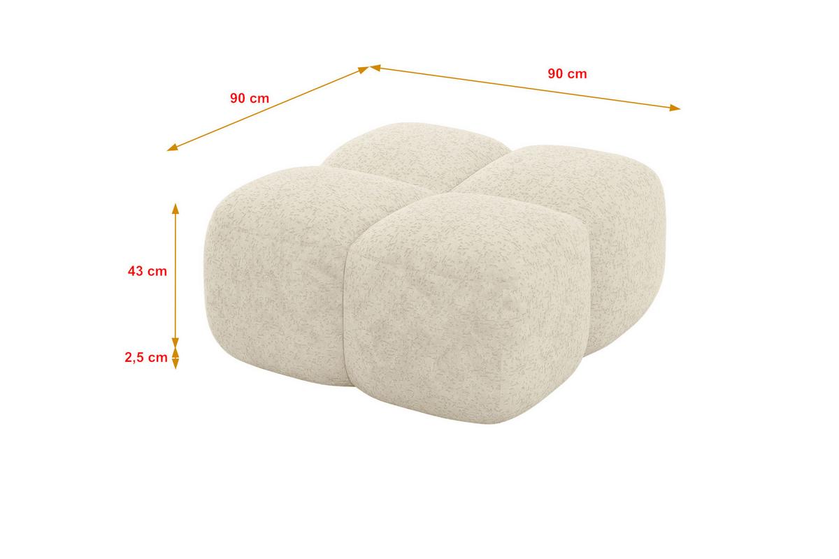 POUF Miko-Puf 90x90x45 cm Creme Velours Modular Sitzhocker - Creme/Schwarz, Holzwerkstoff/Kunststoff (90/43/90cm) - ALTDECOR