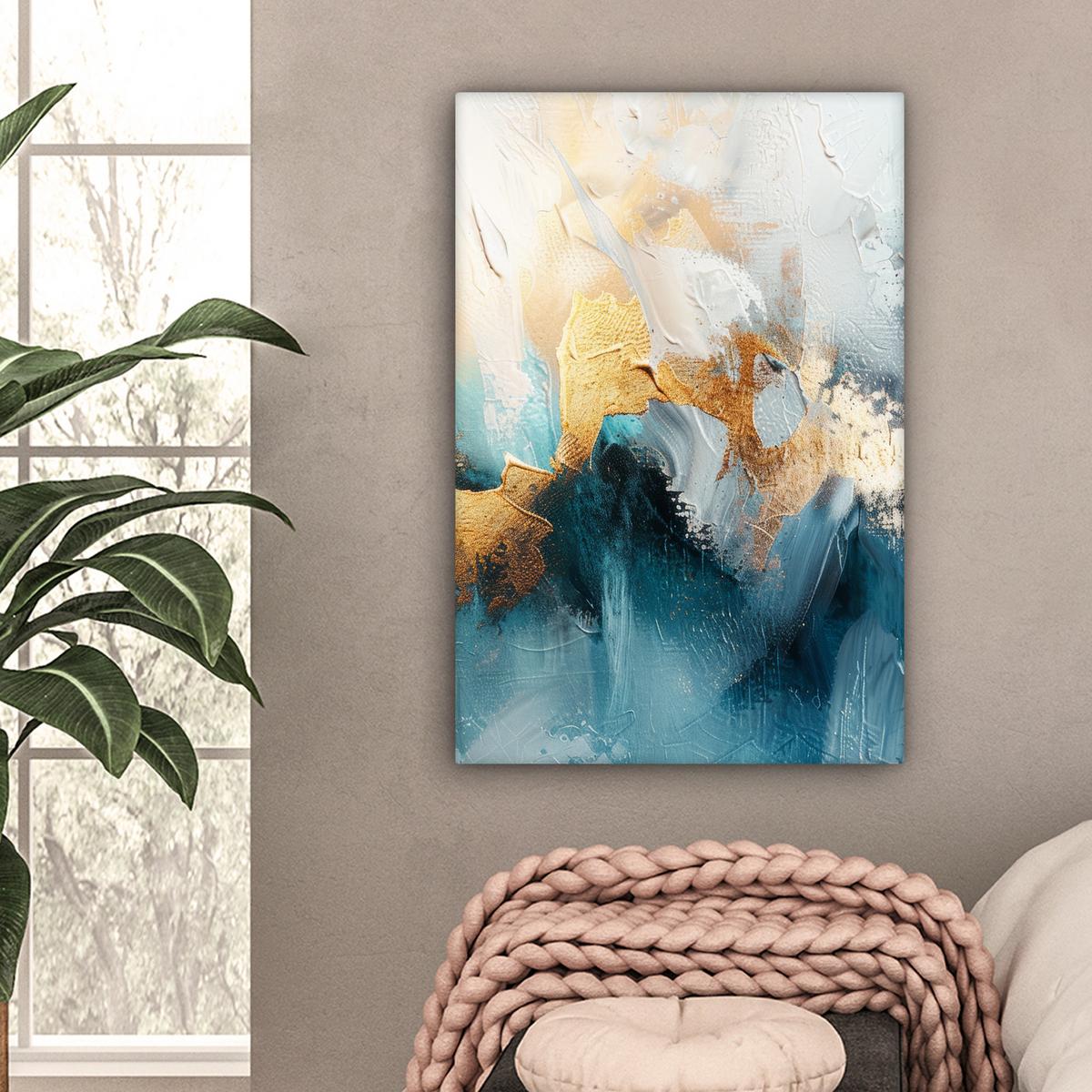 LEINWANDBILD Abstrakt - Kunst - Gold - Blau Wanddeko 40x60 cm - Petrol, Textil (40/60cm) - MuchoWow