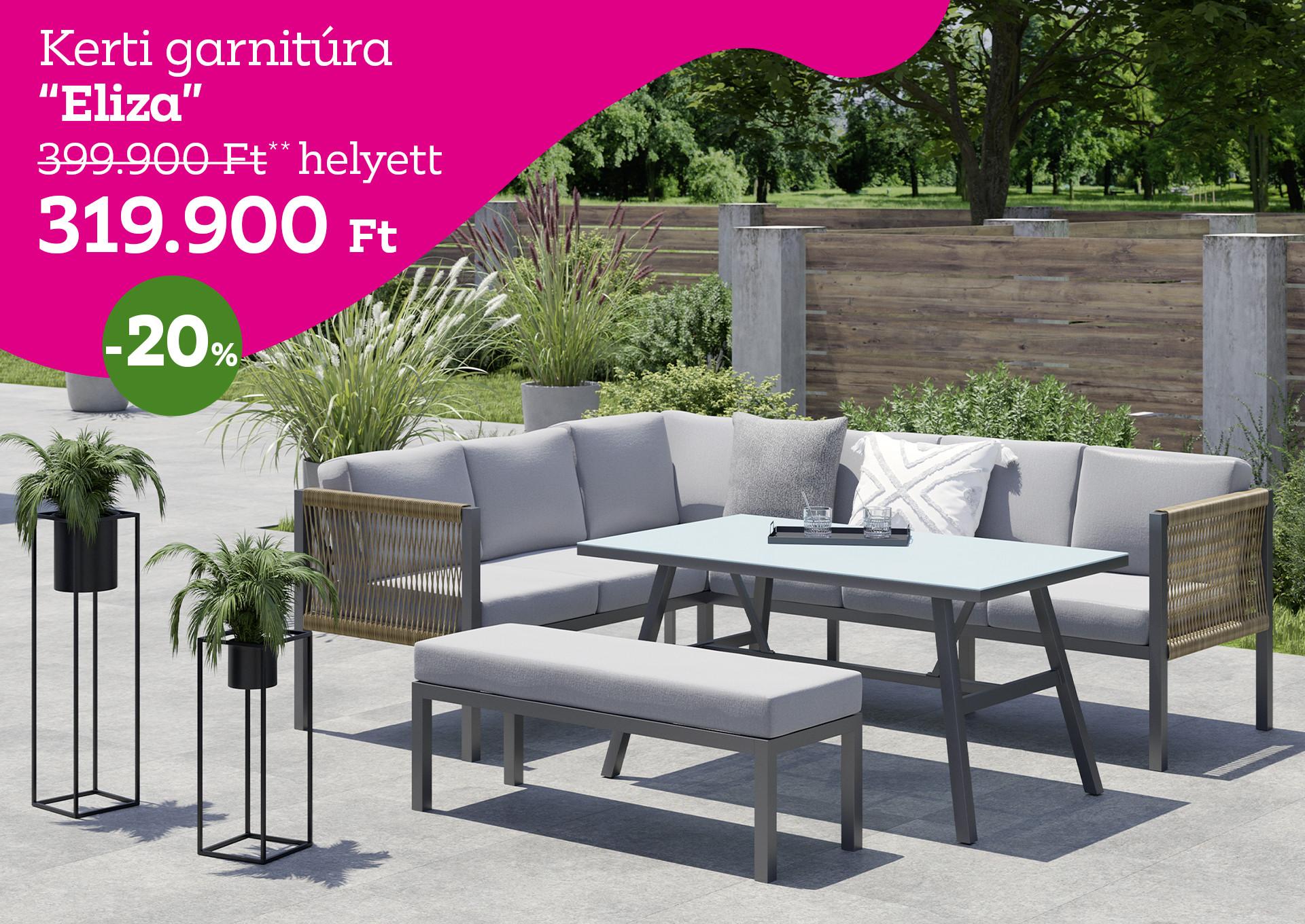 Kerti garnitúra ELIZA 399900Forint helyett 319900Forint kedvezmény mértéke 20%