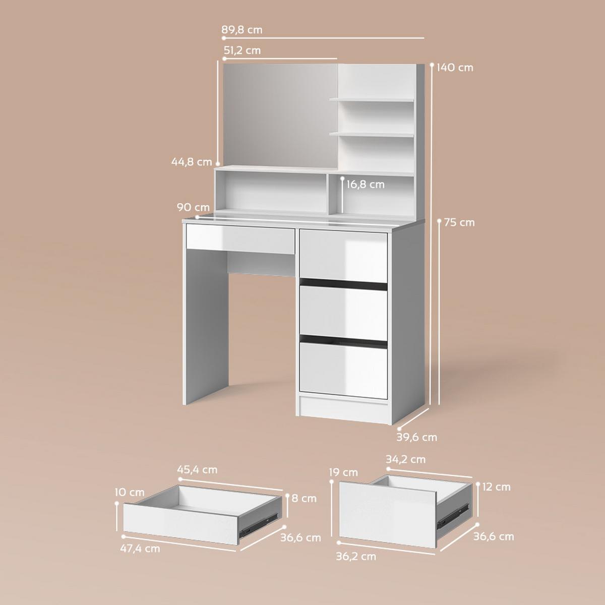 SCHMINKTISCH Imola Weiß 90 cm mit Spiegel - Weiß, Holzwerkstoff (90/75/40cm) - Livinity®