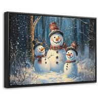 LEINWAND Bilder mit Rahmen - Schneemann - Schnee - Winter - Wald - 60x40 - Hellblau, Textil (60/40cm) - MuchoWow