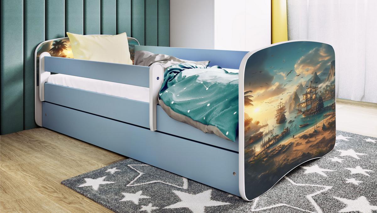 KINDERBETT Schiff mit Schublade 180/80 90/61/184 - Blau, Holzwerkstoff (80/180cm) - RAUMHIRSCH FURNITURE