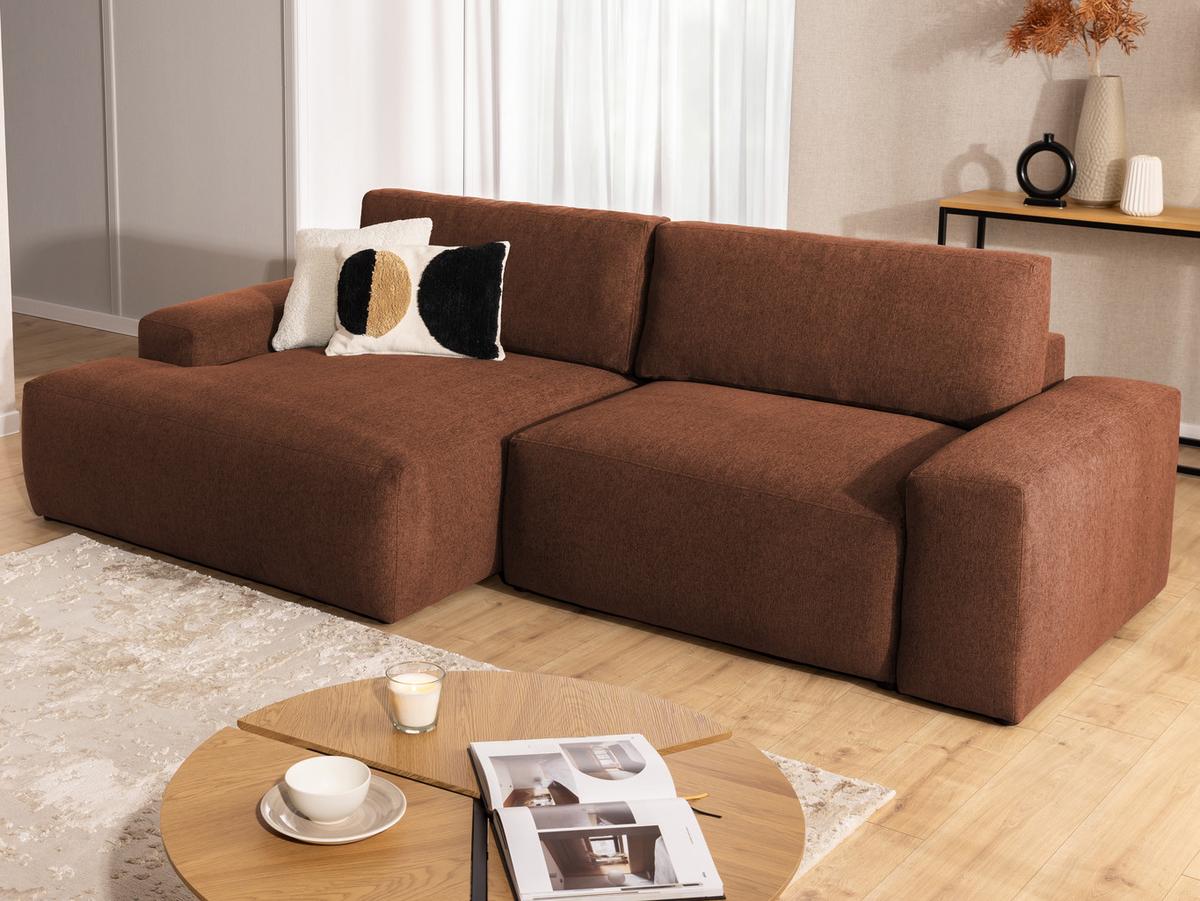 ECKSOFA inkl. Hocker Lennon aus Braun Strukturstoff mit Schlaffunktion und Bettkasten - Schwarz/Braun, Holz/Kunststoff (137/264cm) - S-Style