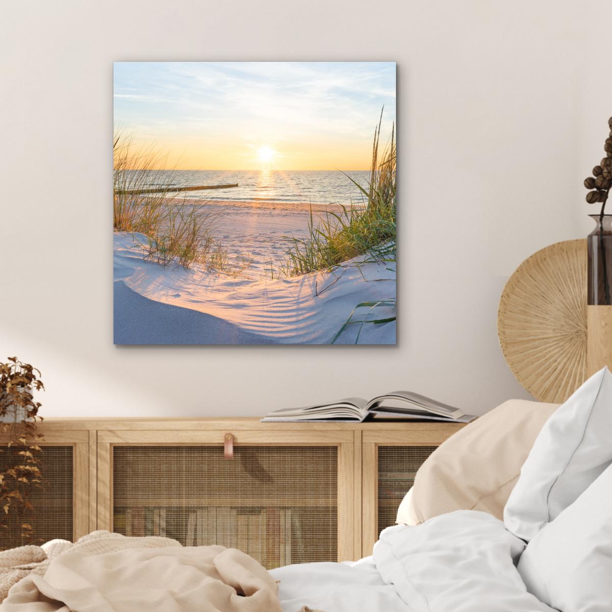 METALLBILD Strand - Sonne - Düne - Gras - Sand - Horizont 50x50 cm - Hellblau, Metall (50/50cm) - MuchoWow