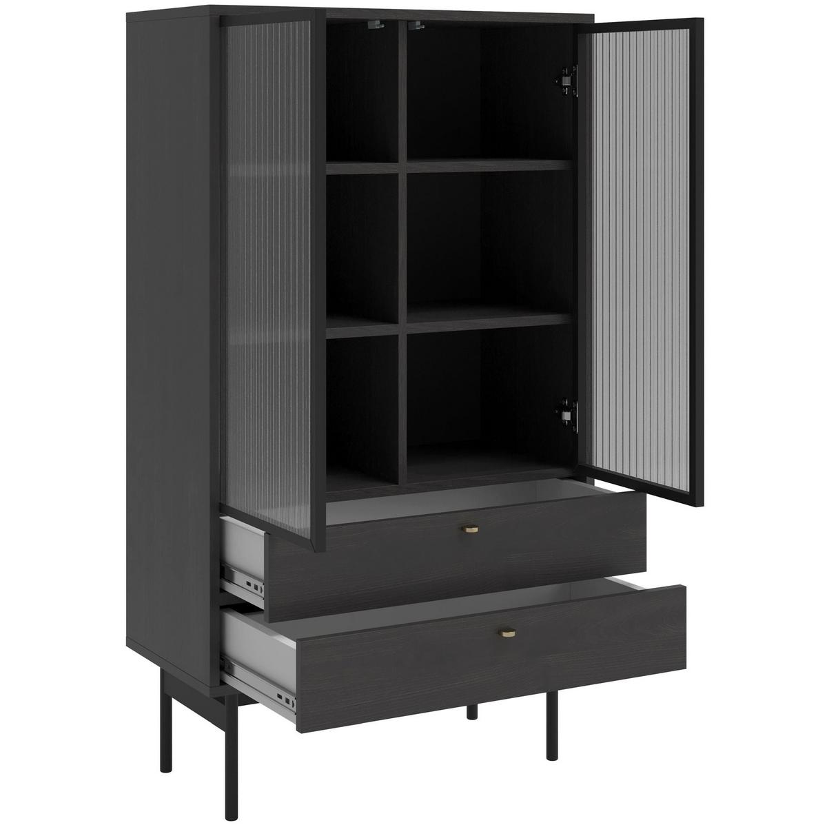 VITRINE Olar II Holzoptik Esche Portland Schwarz 85 cm - Goldfarben/Schwarz, Holzwerkstoff/Metall (85/150/41cm) - Selsey