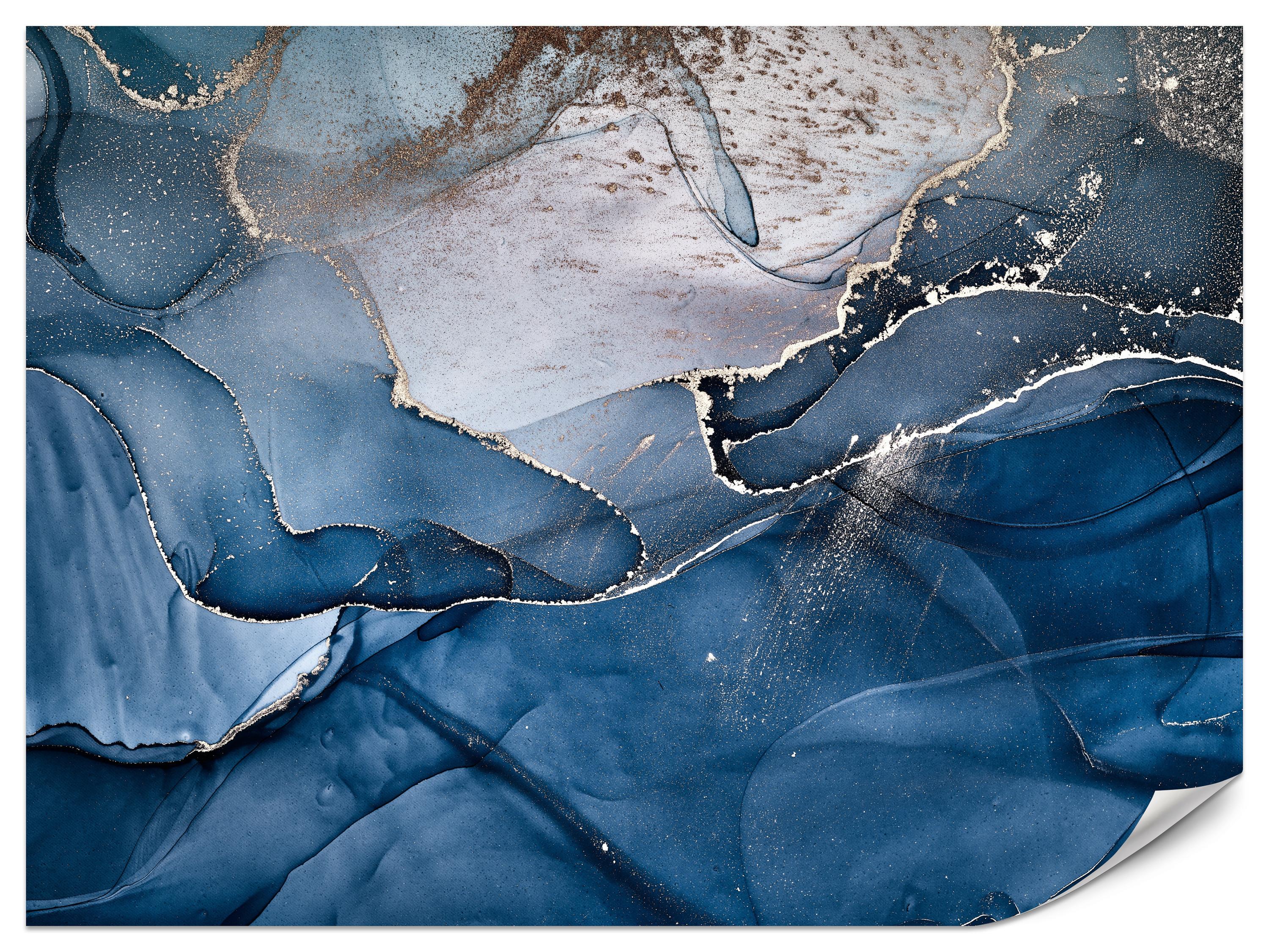 FOTOTAPETE für Badezimmer Blauer Marmor Gold Modern 150x105 - Blau/Goldfarben, Papier (150/105cm) - Muralo