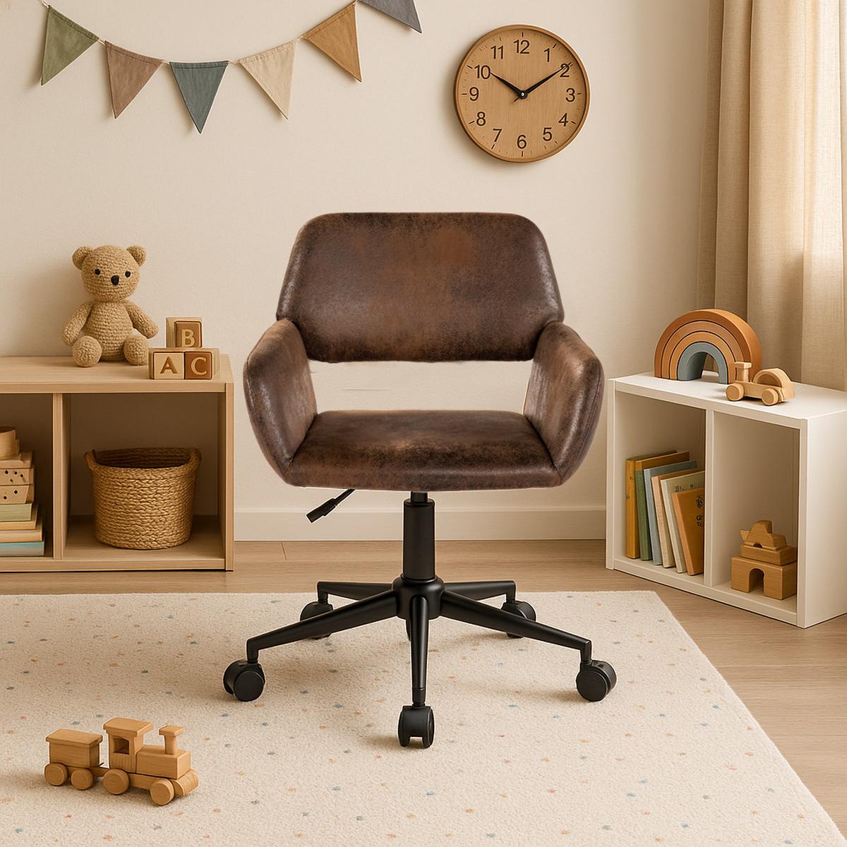 KINDERDREHSTUHL Wildlederoptik höhenverstellbar & 360° drehbar - Schwarz/Braun, Holzwerkstoff/Textil (55/85/56cm) - Urban Meuble