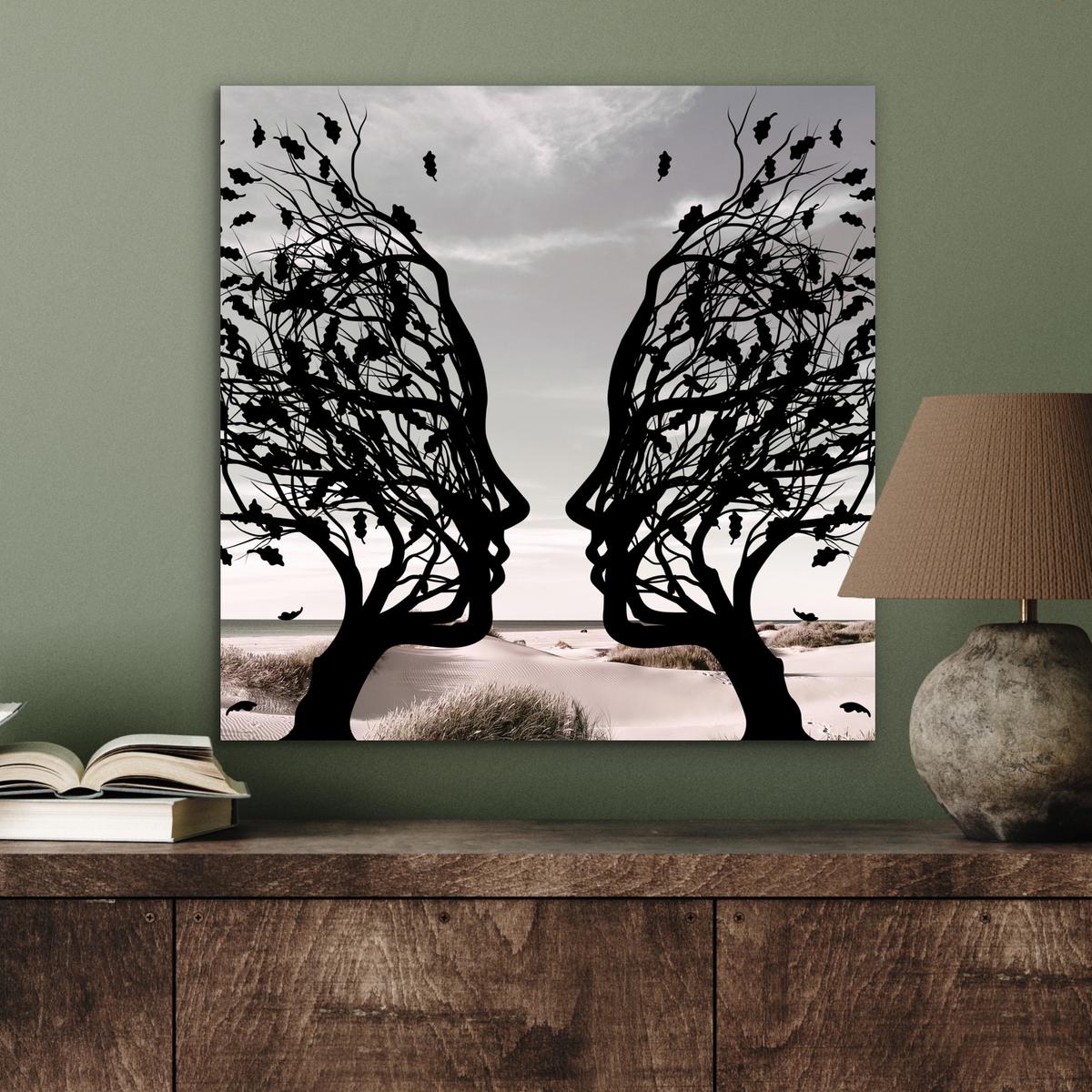 METALLBILD Strand - Meer - Menschen - Baum - Moderne Kunst 50x50 cm - Hellgrau, Metall (50/50cm) - MuchoWow