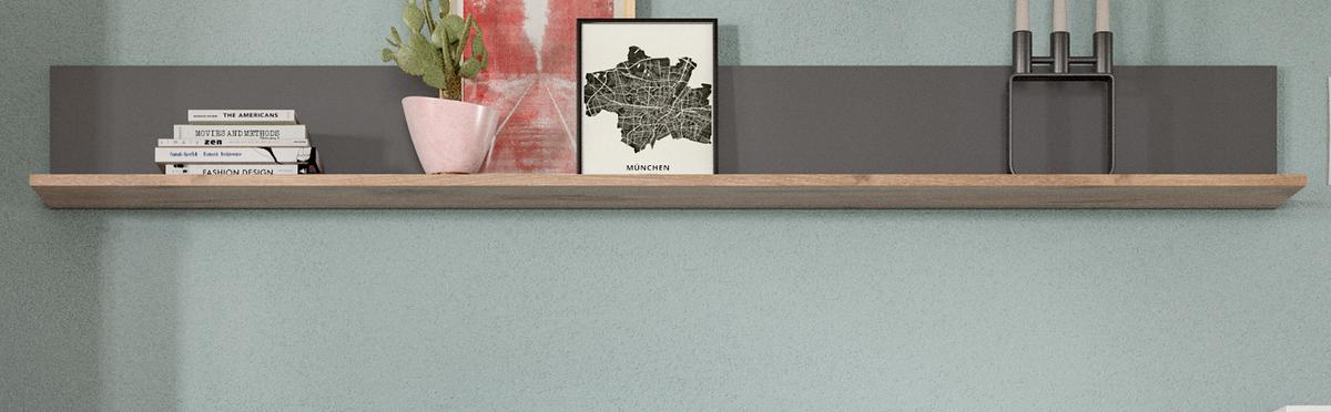 WANDBOARD Eiche, grau 180 cm, Wandregal, Wohn- und Esszimmermöbel - Eichefarben/Grau, Holzwerkstoff (180/21/20cm) - Inn.Furn