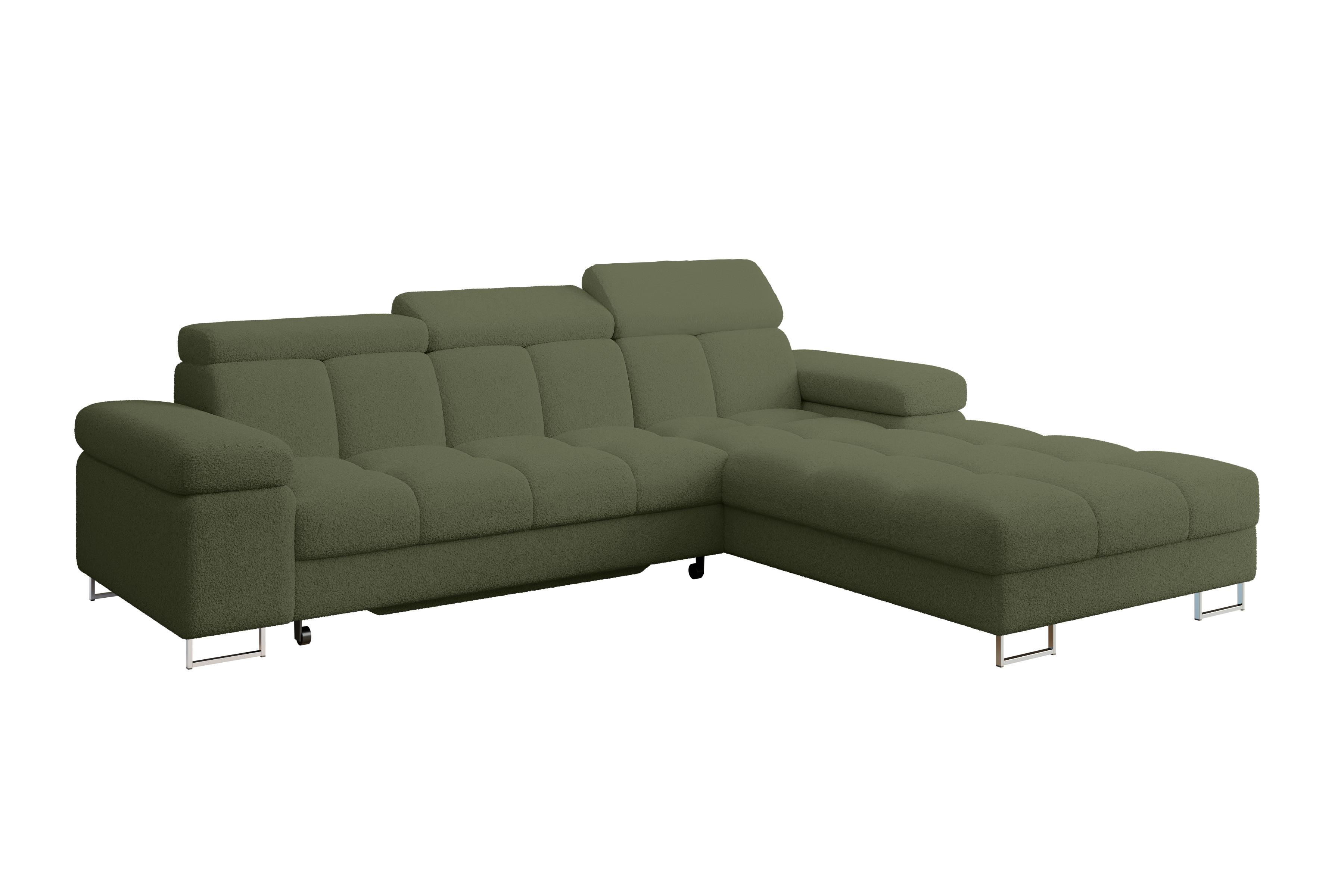 ECKSOFA mit Schlaffunktion Ottomane Rechts COMA L 271x203x79 Grün Bouclé - Smaragdgrün, Holzwerkstoff/Textil (203/271cm) - ALTDECOR