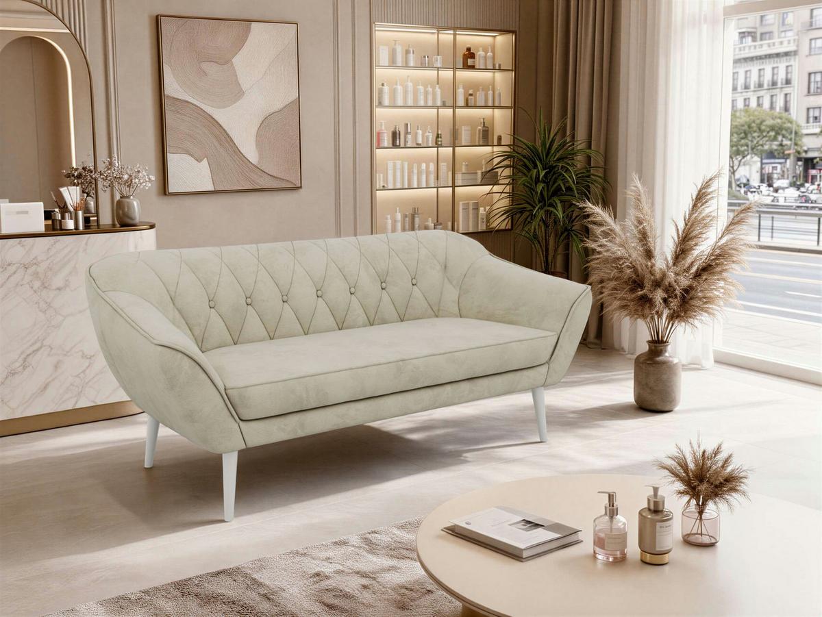 3-SITZER-SOFA PIRS - Beige Velvet - Weiße Beine - Beige/Weiß, Holzwerkstoff/Textil (180/75/74cm) - MKS