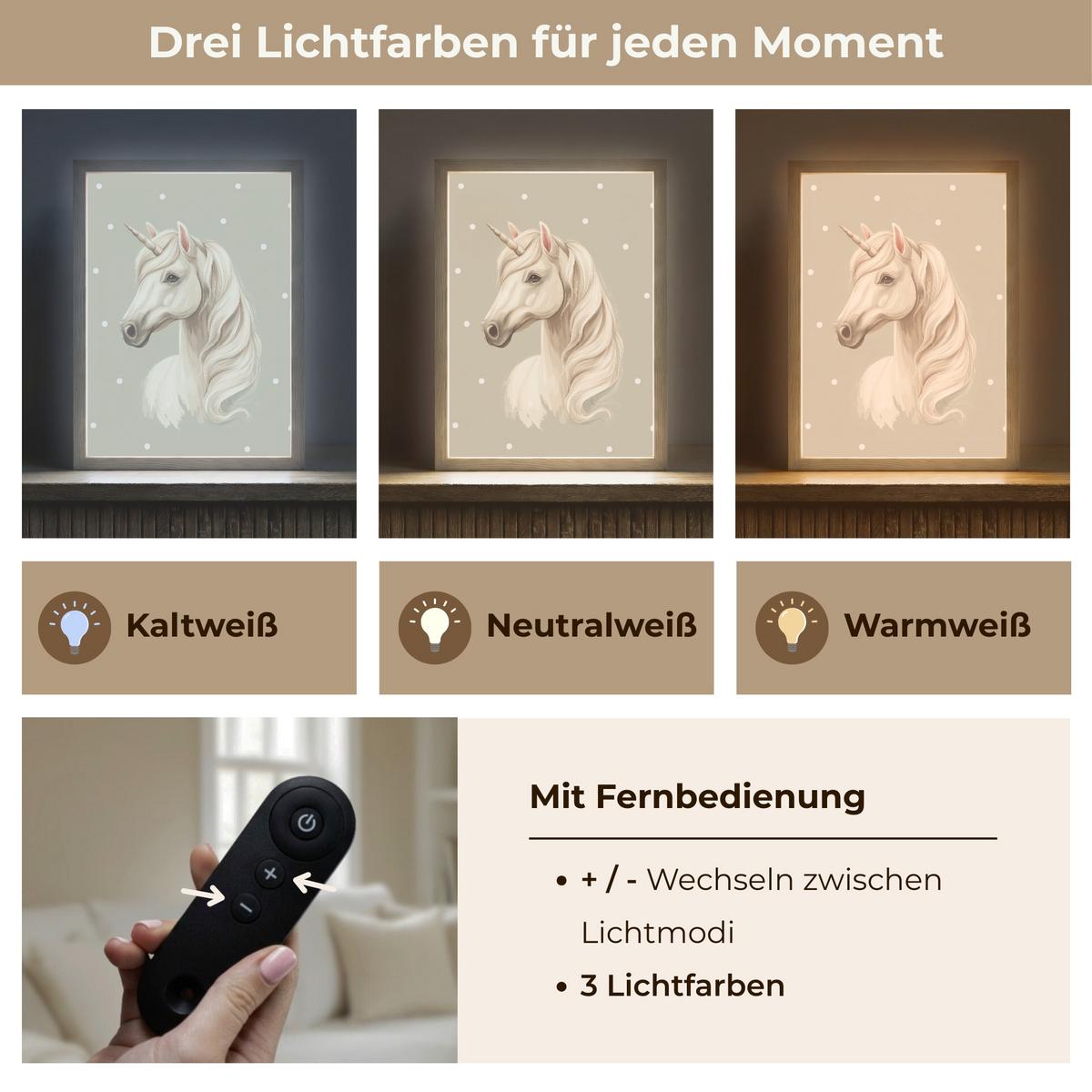 NACHTTISCHLAMPE MIT AKKU Einhorn - Weiß - Punkte 30x40 cm - Taupe, Holzwerkstoff (8/30/40cm) - OnlyWow