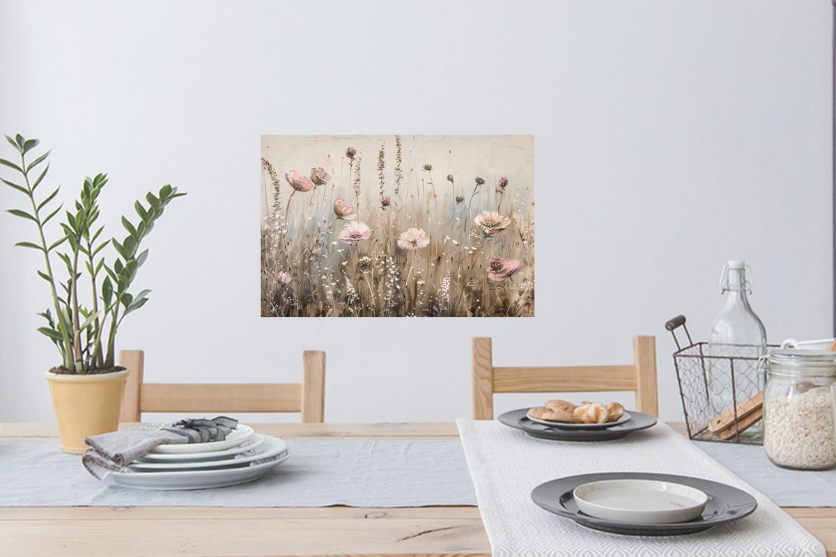 WANDTATTOO Blumen - Rosa - Modern - Beige Deko Wohnzimmer 60x40 cm - Beige, Kunststoff (60/40/0.1cm) - MuchoWow