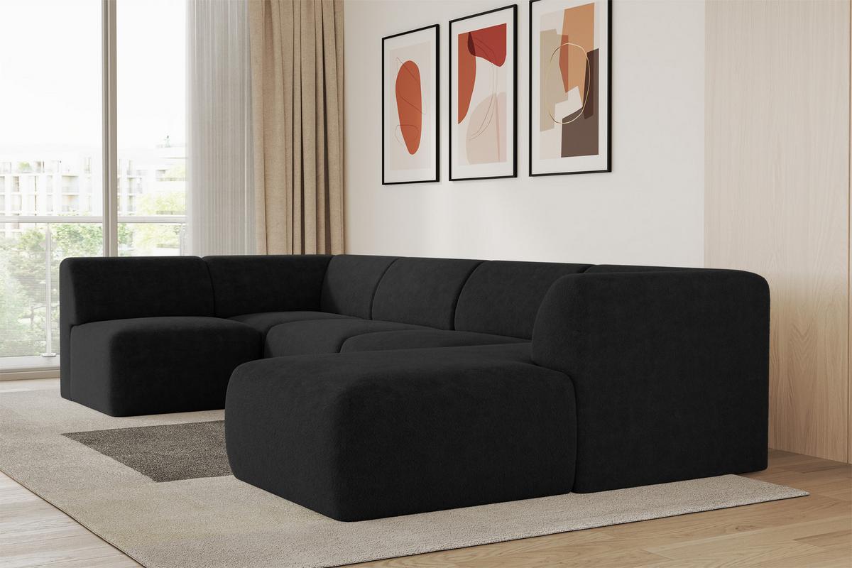 WOHNLANDSCHAFT Ottomane Rechts MOVO-L 345x180x78 cm Schwarz Tissu - Schwarz Hochglanz, Holzwerkstoff/Kunststoff (180/78/345cm) - ALTDECOR