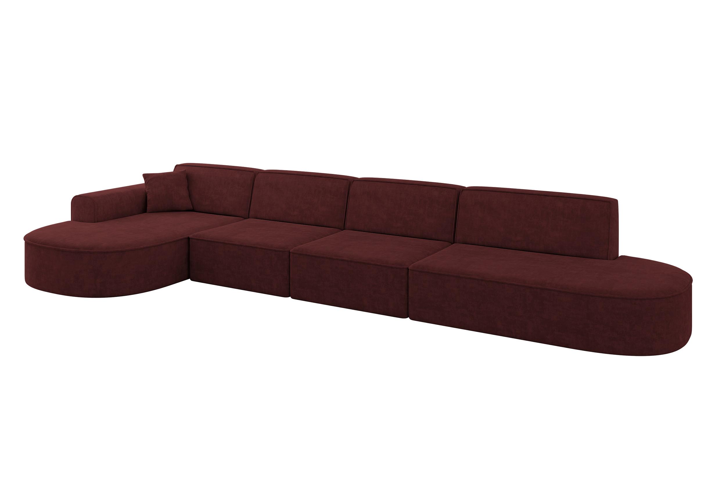 ECKSOFA Ottomane Links MARI-L3 - 413x171x79 cm Bordeaux Velours - Bordeaux/Schwarz, Holzwerkstoff/Kunststoff (413/171cm) - ALTDECOR