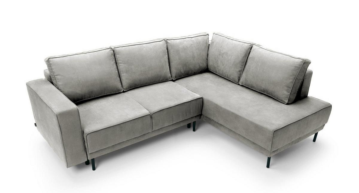 ECKSOFA Rodario Hellgrau Velours - Hellgrau/Schwarz, Textil/Metall (247/187cm) - Selsey