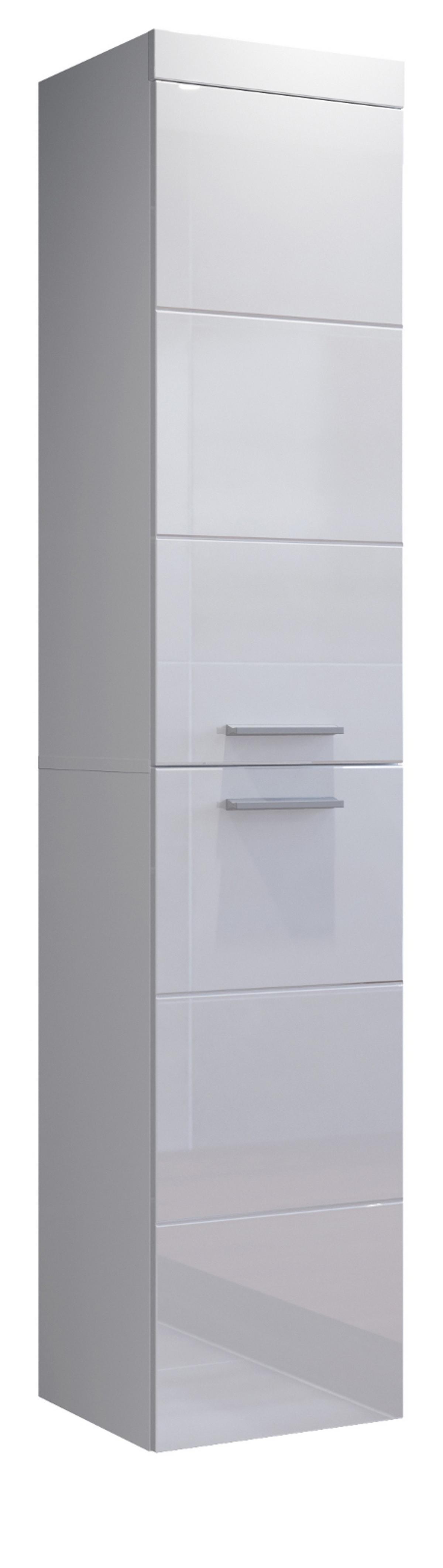 HOCHSCHRANK weiß Hochglanz 35 x 170 cm, Badschrank hängend - Weiß Hochglanz/Silberfarben, Holzwerkstoff/Kunststoff (35/170/33cm) - Top.Furn
