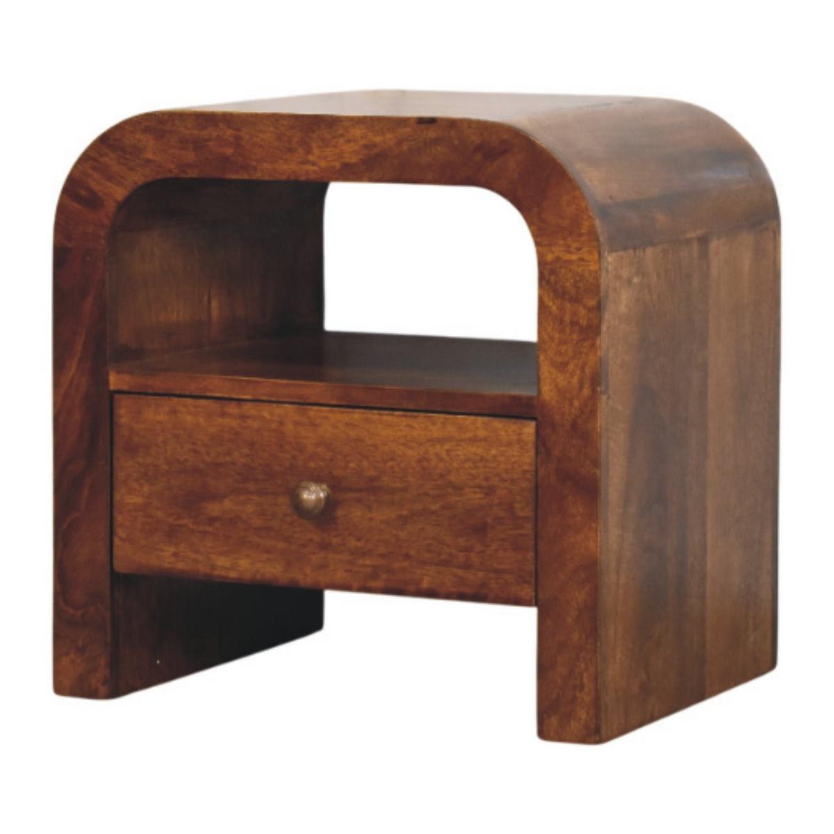 NACHTTISCH Massivholz Darcy Kastanienbraun, 1 Schublade und Offenes Regal, Dunkelbraun - Dunkelbraun/Messingfarben, Mangoholz/Holz (45/45/35cm) - Artisan Furniture