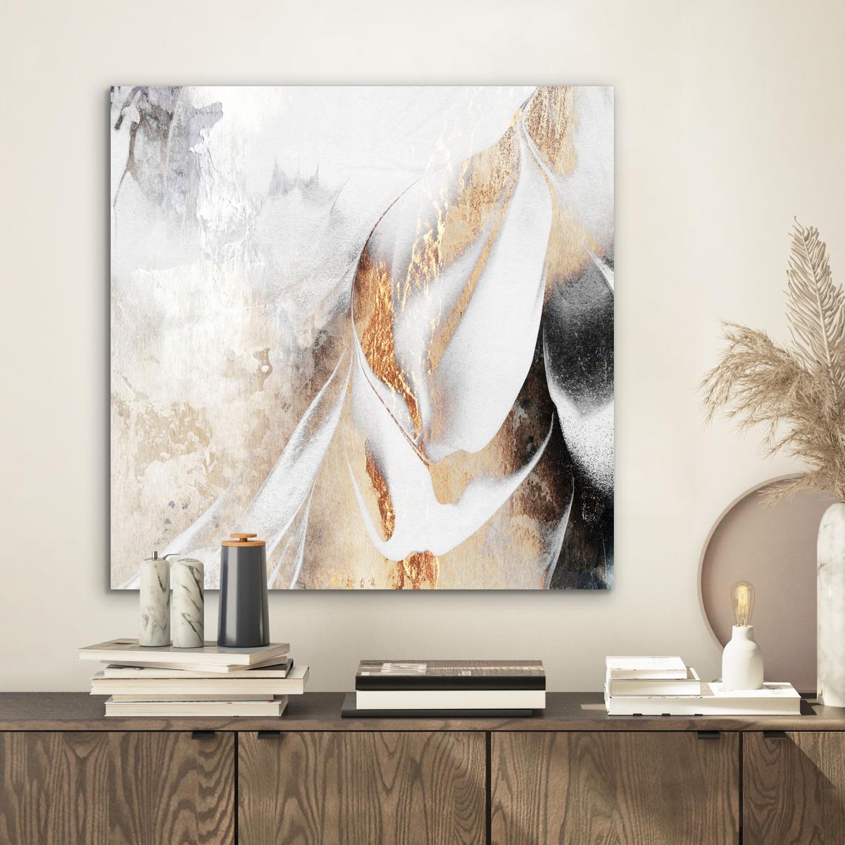 METALLBILD Luxus - Abstrakt - Gold - Weiß 50x50 cm - Goldfarben, Metall (50/50cm) - MuchoWow