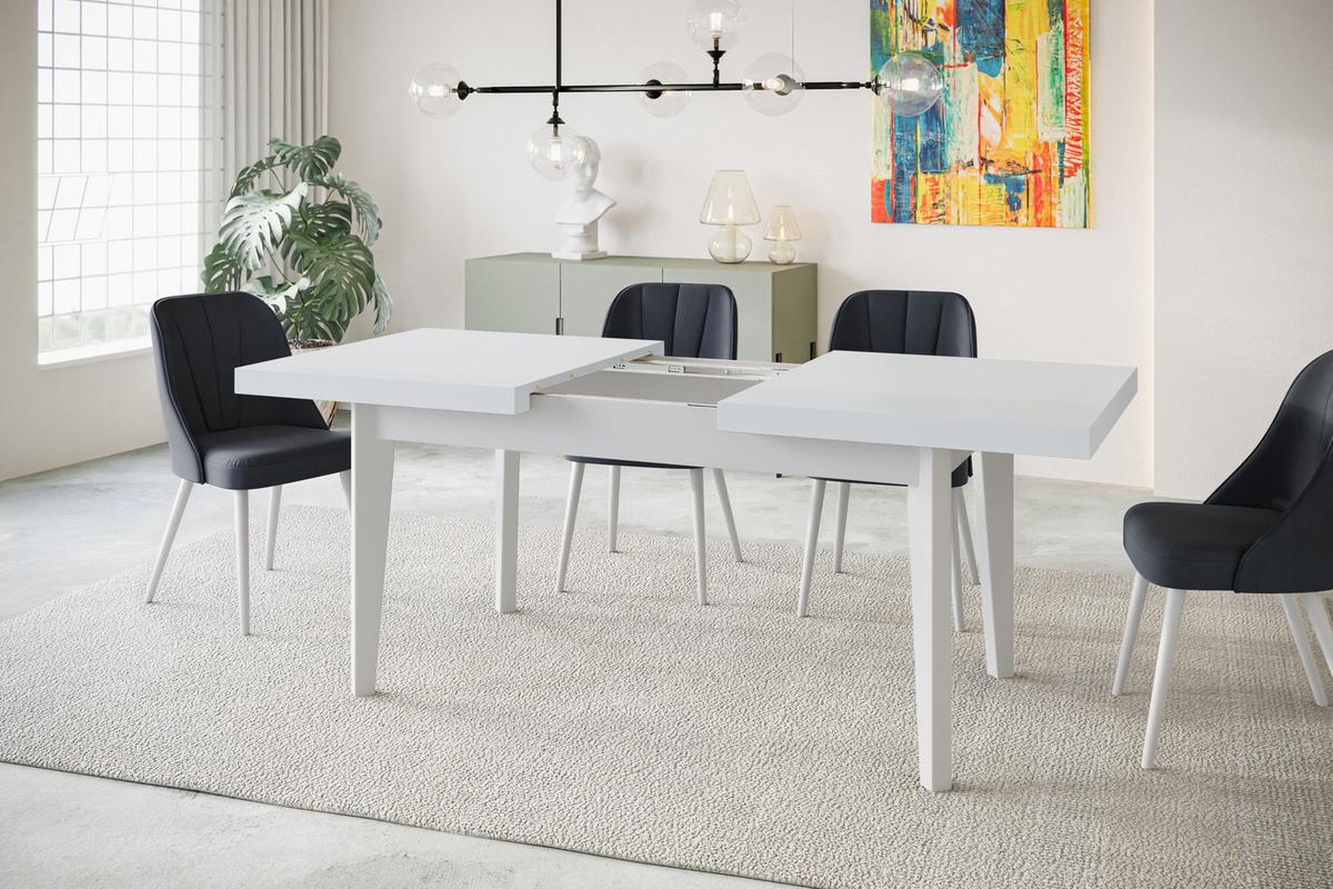 RECHTECKIGER Esszimmertisch SKANDI, ausziehbarer Tisch, Größe: 120-160X80X78 cm, Wohnzimmertisch Farbe: Weiß, mit Holzbeinen in Farbe Weiß - Weiß, Holzwerkstoff (120/80/78cm) - Alpi-Möbel
