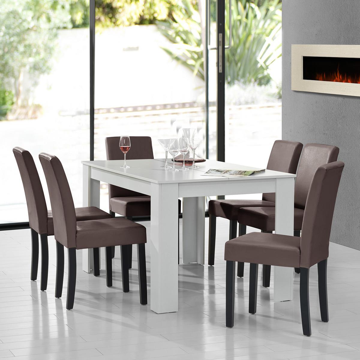 TISCHGRUPPE Forssa - Weiß/Braun, Holz/Holzwerkstoff (140/77/90cm) - [en.casa]