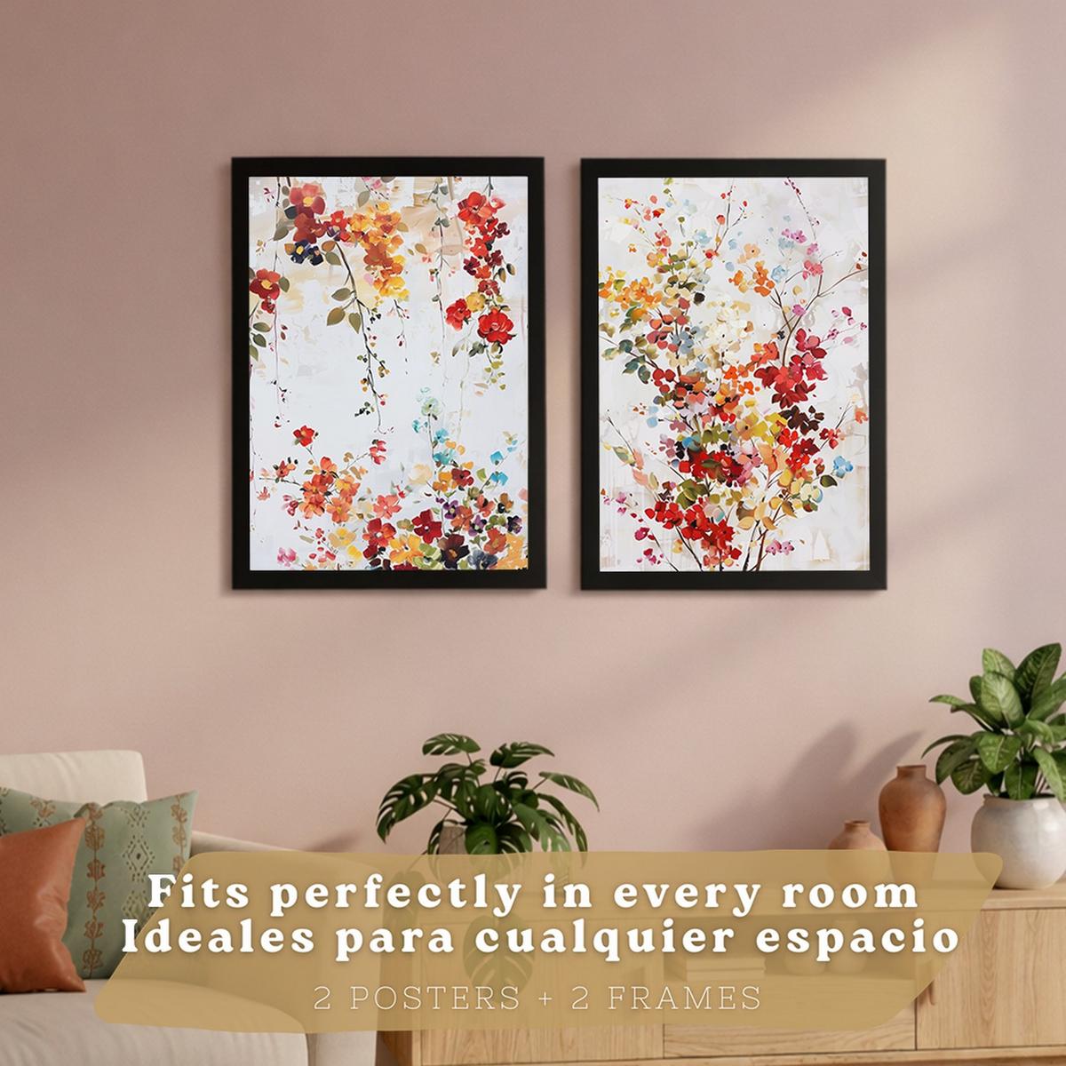 POSTER 2er-Set Wandbilder Wildblumen modern Wohnzimmer Deko, Schlafzimmer, Küche, Badezimmer Schwarzer Rahmen A4 - Schwarz, Papier (29.7/1/21cm) - Nacnic