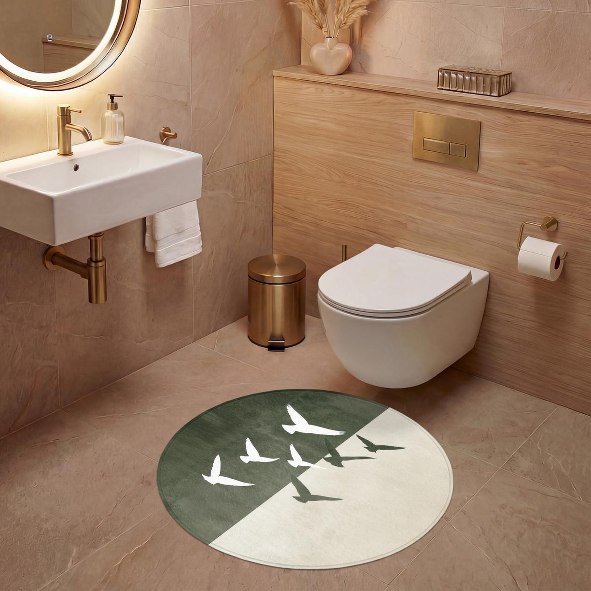 WC-VORLEGER Japandi - Vogel - Grün Toilettenteppich 70x70 cm - Olivgrün, Textil (70/1cm) - OnlyWow