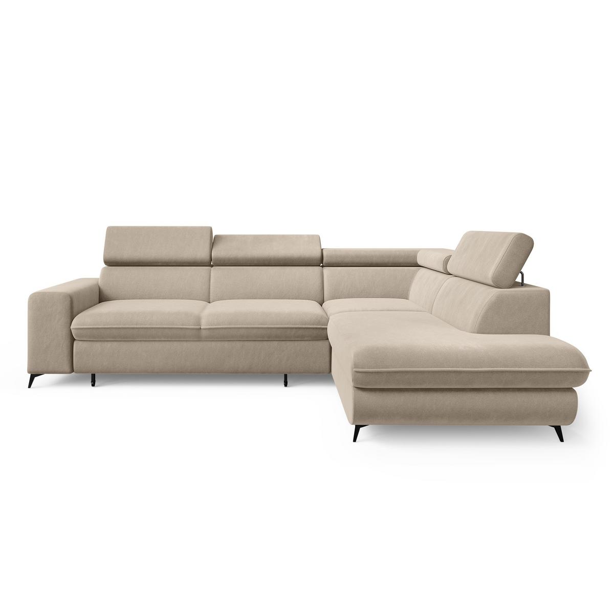 ECKSOFA VELISS Creme Veloursstoff mit Schlaffunktion - Creme, Holz (255/193cm) - MASSENO