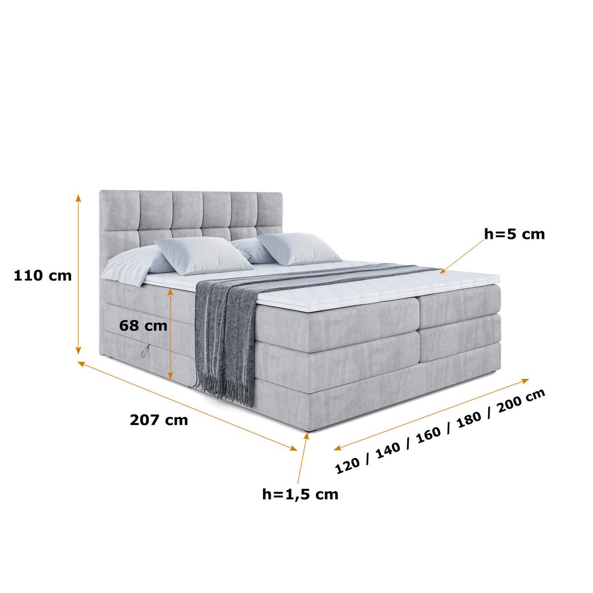BOXSPRINGBETT RICAR KING - 140x200 - H3/H4 - Hellgrau - Hellgrau, Holzwerkstoff (140/200cm) - ALTDECOR
