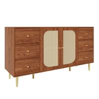 SIDEBOARD 160 cm Holzoptik & Rattan Kommode mit 6 Schubladen und 2 Türen - Eichefarben, Holzwerkstoff (160/90/40cm) - Urban Meuble