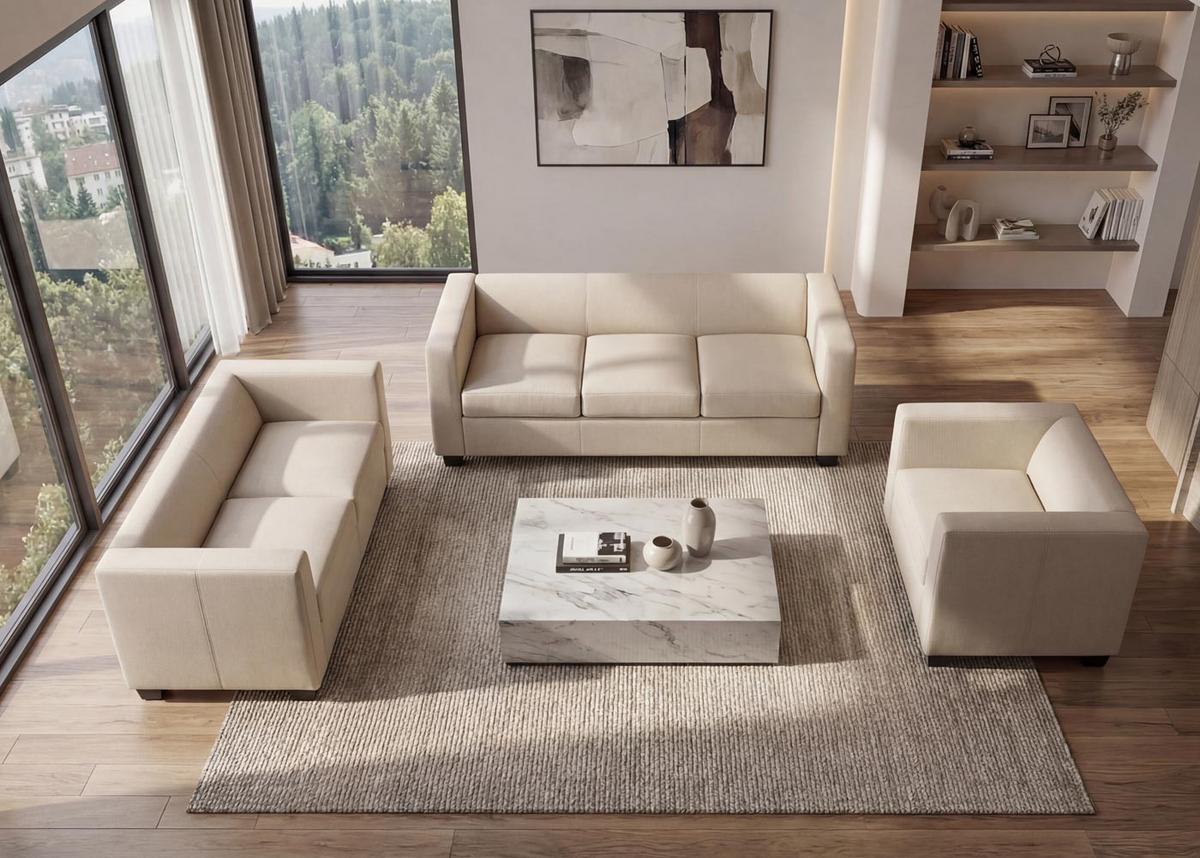 3-2-1 SOFAGARNITUR Cremeweiß - Weiß, Leder (400/70/300cm) - MCW