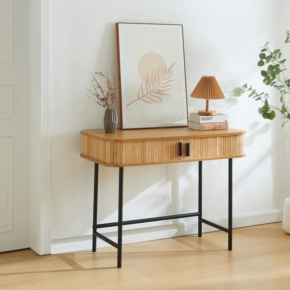 KONSOLENTISCH Tvedestrand - Schwarz/Naturfarben, Holzwerkstoff/Metall (50/100/76cm) - [en.casa]