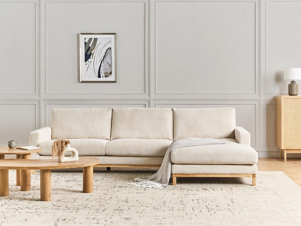 ECKSOFA 4-Sitzer Cord Hellbeige linksseitig Siggard - Beige/Braun, Textil (321/168cm) - Beliani