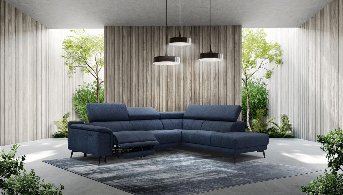 ECKSOFA FIERO 5-Sitzer mit 1 Relaxfunktion, dunkelblau - Dunkelblau, Holzwerkstoff/Textil (290/228cm) - Wozimo