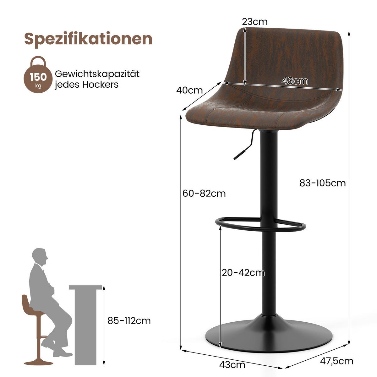 BARHOCKER Braun(2er-Set) - Braun, Metall (47.5/83/43cm) - COSTWAY